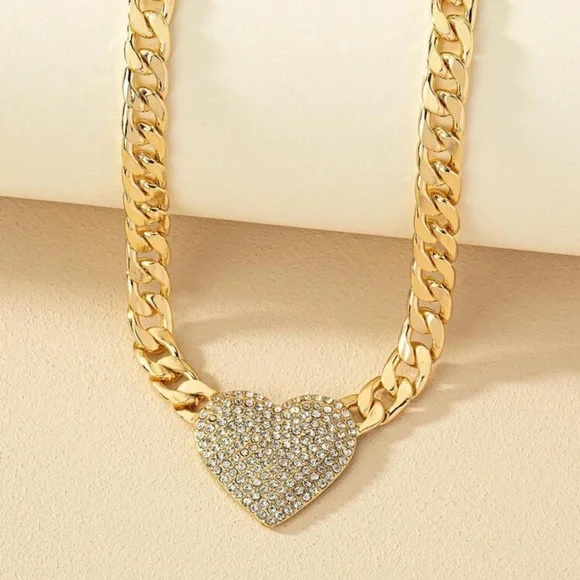Rhinestone Heart Decor Chain Necklace - Picture 2 of 4